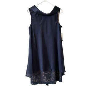 SLNY Chiffon Blue Lace Cocktail or Evening Dress.